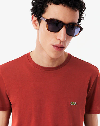LACOSTE T-Shirt Uomo Manica Corta Cotone PIMA Marrone