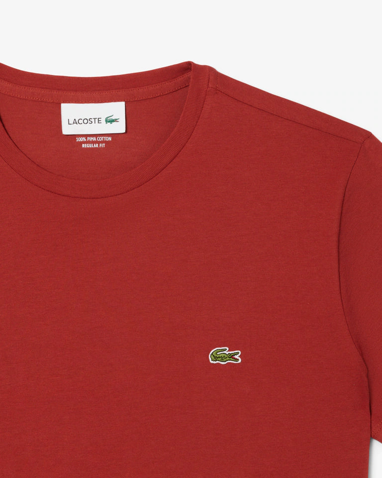 LACOSTE T-Shirt Uomo Manica Corta Cotone PIMA Marrone