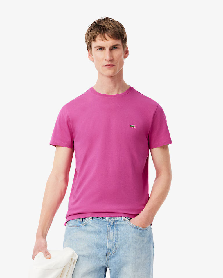 LACOSTE T-Shirt Uomo Manica Corta Cotone PIMA Rosa