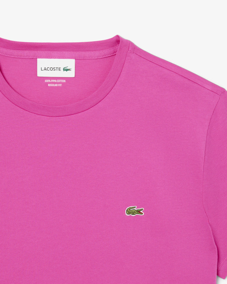 LACOSTE T-Shirt Uomo Manica Corta Cotone PIMA Rosa