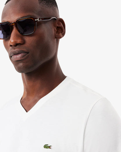 Lacoste · T-shirt uomo scollo V cotone pima bianco