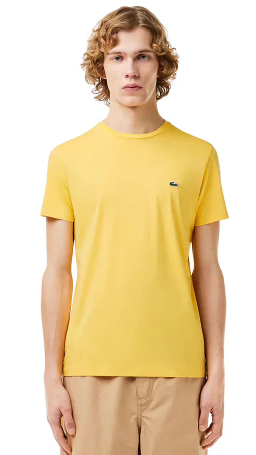 LACOSTE T-Shirt Uomo Manica Corta Cotone PIMA Giallo