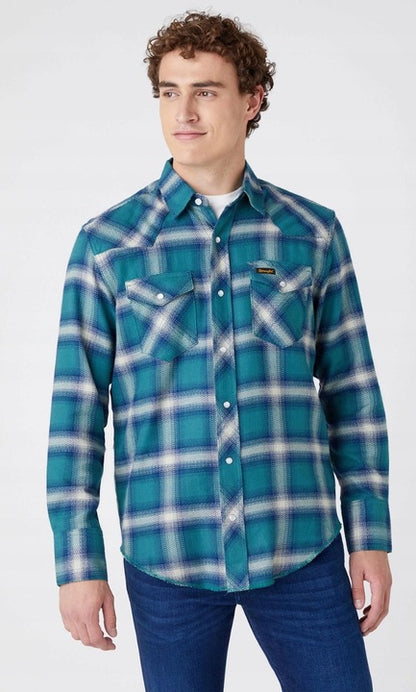 WRANGLER Camicia Uomo Regular Fit in flanella a quadri doppio taschino