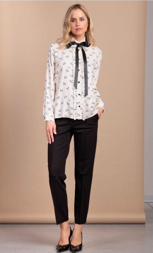 REBEKA ROSS Camicia Donna Regular fit in viscosa panna con fantasia fiocchetti