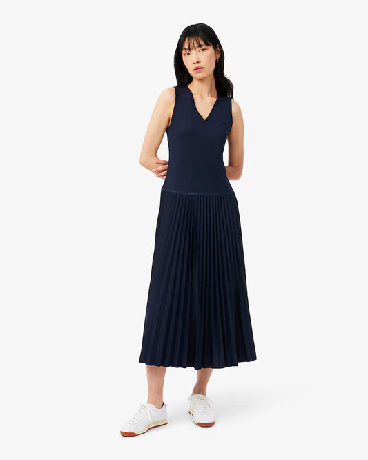 Lacoste · Abito donna lungo plissettato scollo V blu