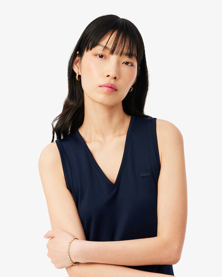 Lacoste · Abito donna lungo plissettato scollo V blu