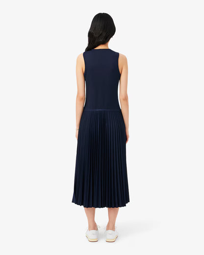 Lacoste · Abito donna lungo plissettato scollo V blu