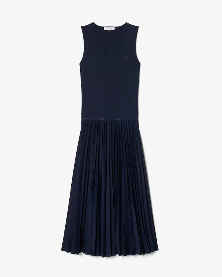 Lacoste · Abito donna lungo plissettato scollo V blu