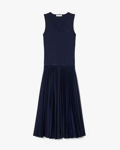 Lacoste · Abito donna lungo plissettato scollo V blu