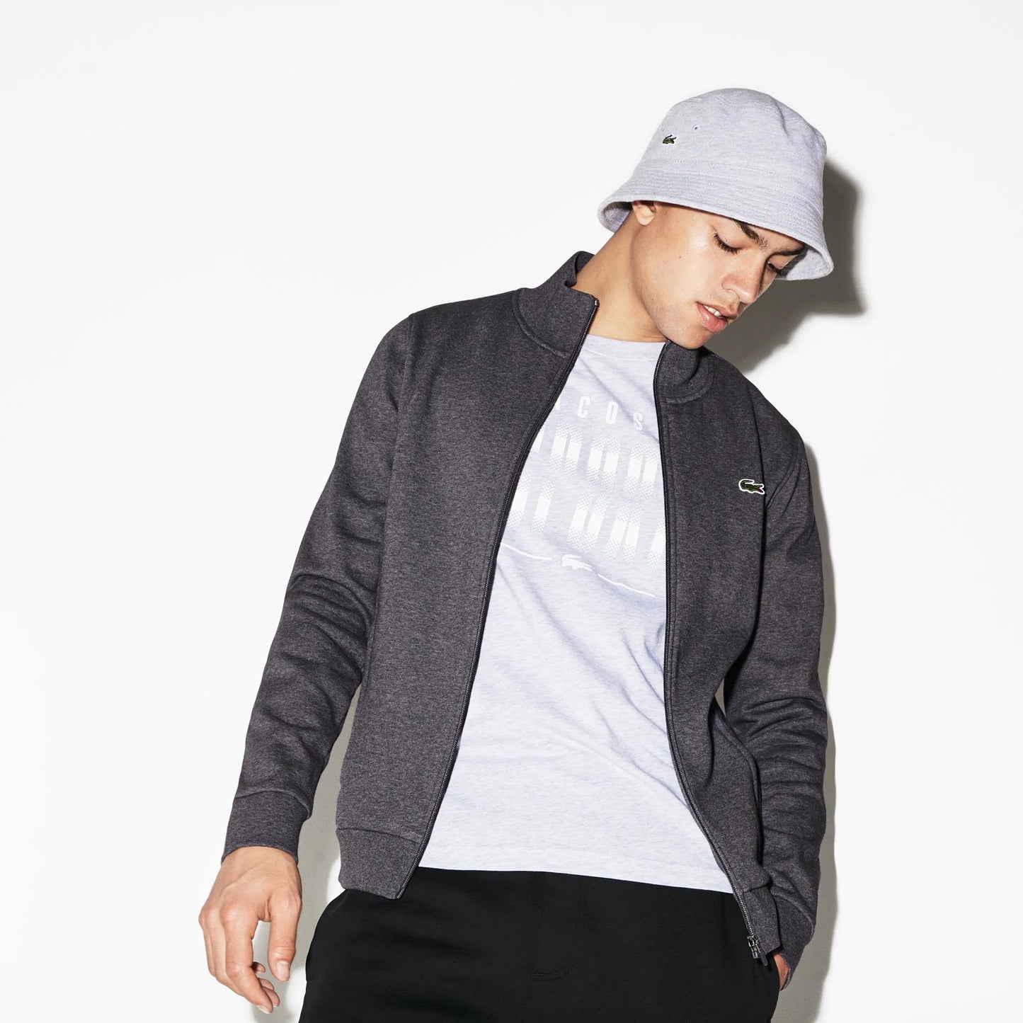 LACOSTE Felpa Uomo con zip in pile misto cotone e poliestere