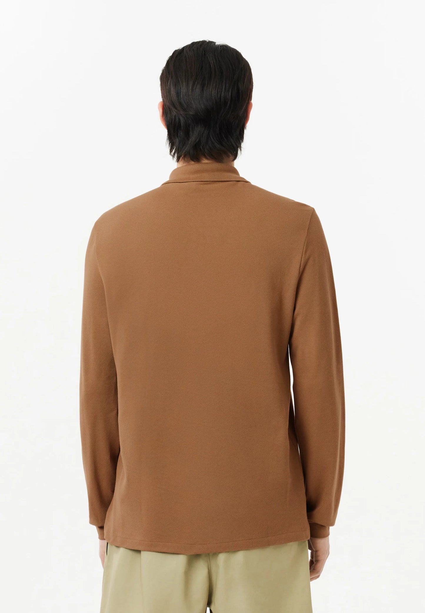 Polo Lacoste in Cotone Piqué Maniche Lunghe Marrone