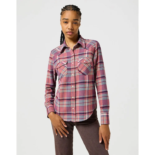 WRANGLER Camicia Donna in flanella a quadri viola-rosa