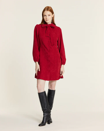 Abito Donna Pepaloves Corto in Velluto a Coste con Fiocco – Rosso