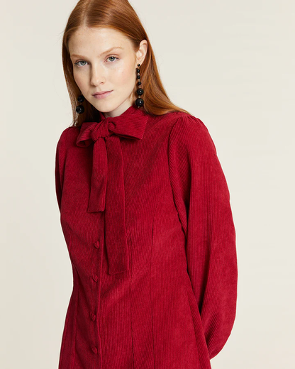 Abito Donna Pepaloves Corto in Velluto a Coste con Fiocco – Rosso