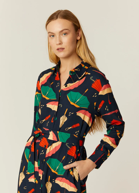 Abito Lungo Ampio Donna Pepaloves con Stampa Ombrelli – Multicolore