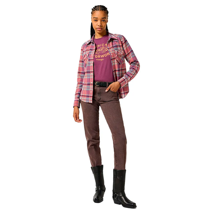 Flanella Camicia Donna in flanella a quadri Viola e Rosa