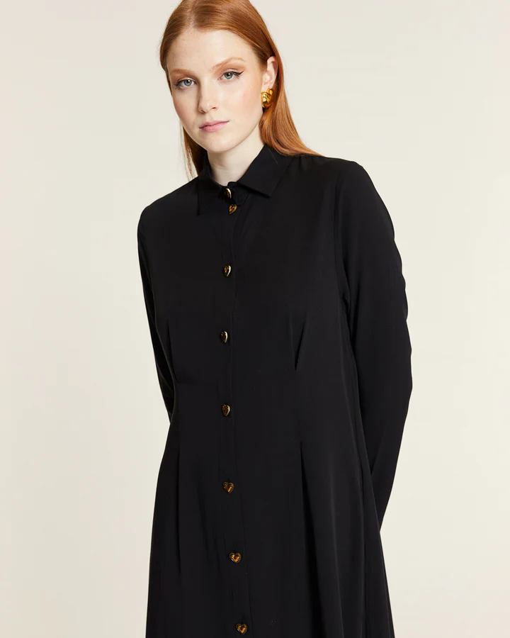 Abito Lungo Donna Pepaloves con Bottoni a Cuore – Nero, Manica Lunga