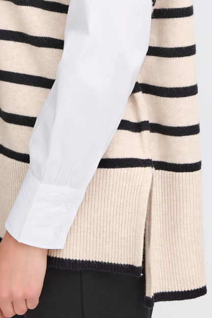 Poncho Fransa a collo alto a righe senza maniche in acrilico