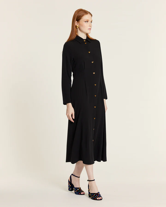 Abito Lungo Donna Pepaloves con Bottoni a Cuore – Nero, Manica Lunga