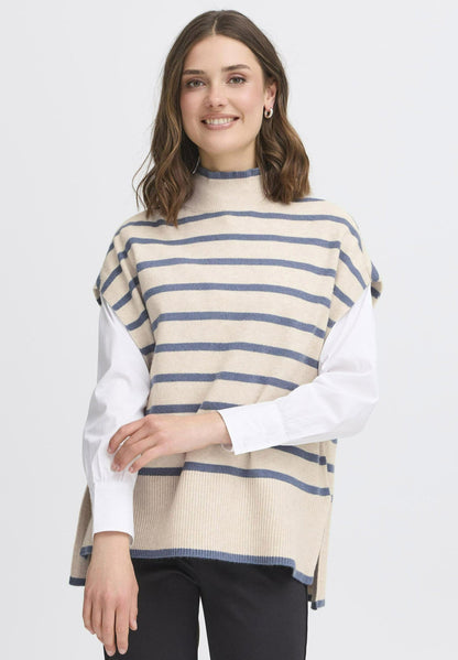 Poncho Fransa a collo alto a righe senza maniche in acrilico