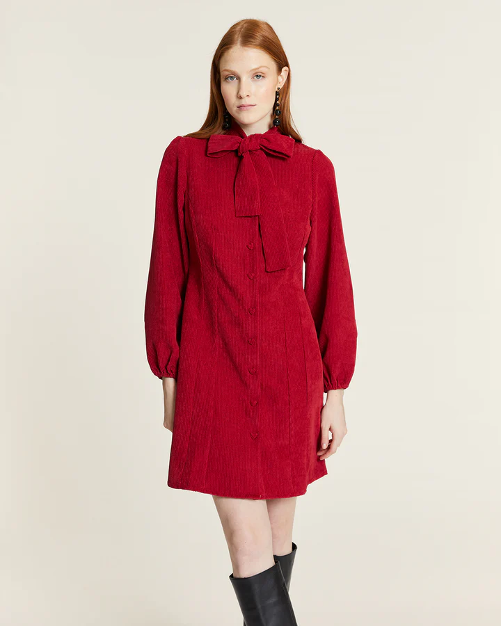 Abito Donna Pepaloves Corto in Velluto a Coste con Fiocco – Rosso