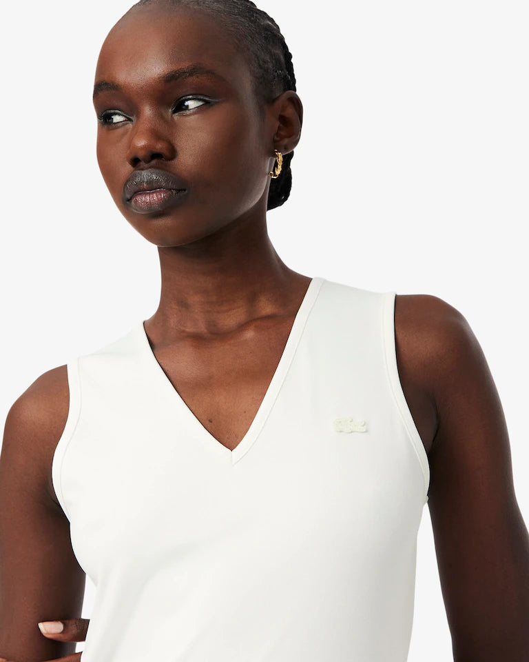 Lacoste · Abito donna lungo plissettato scollo V bianco