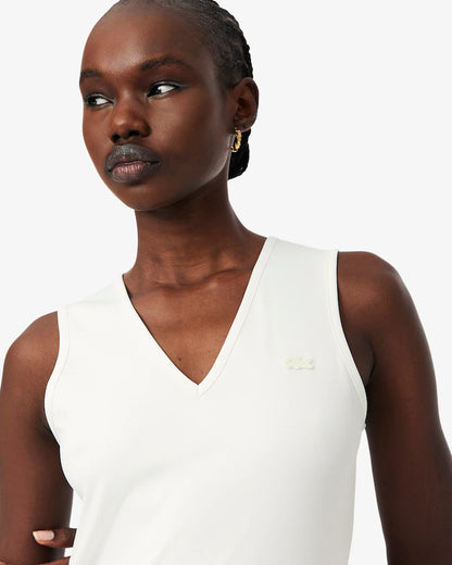 Lacoste · Abito donna lungo plissettato scollo V bianco