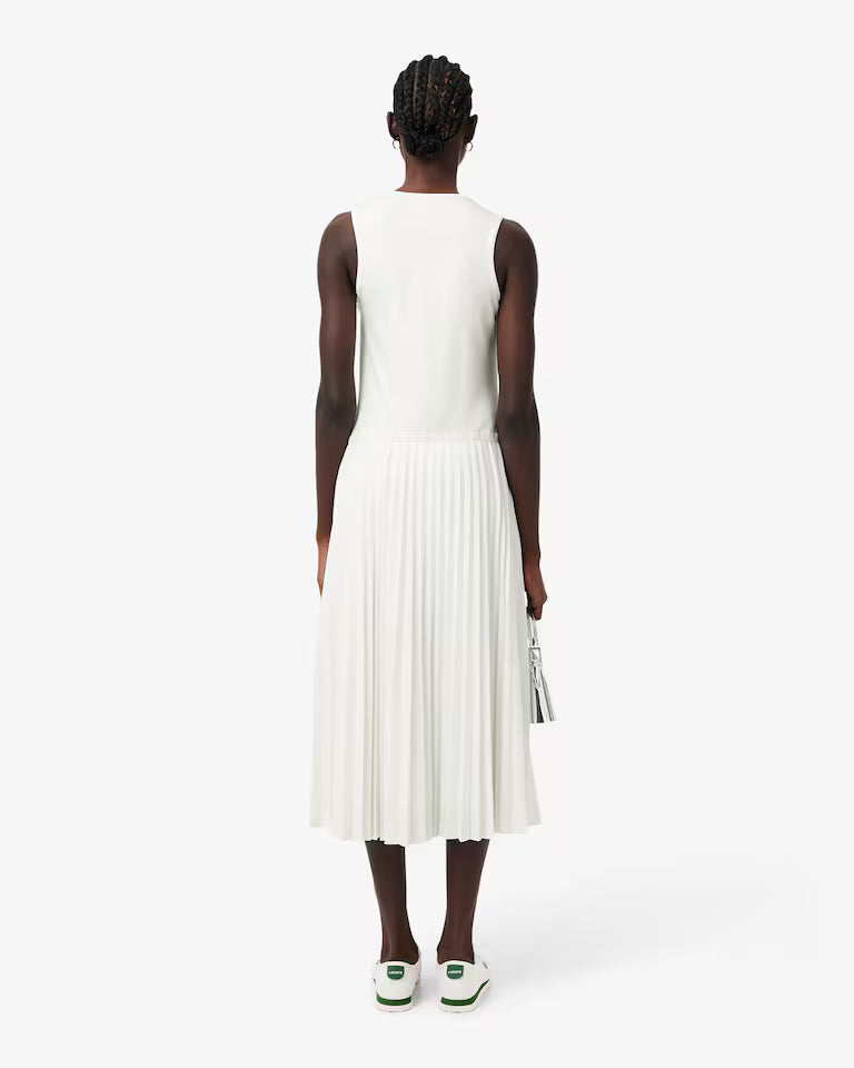 Lacoste · Abito donna lungo plissettato scollo V bianco