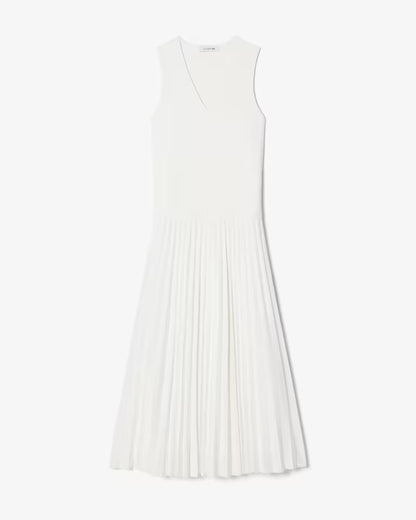 Lacoste · Abito donna lungo plissettato scollo V bianco