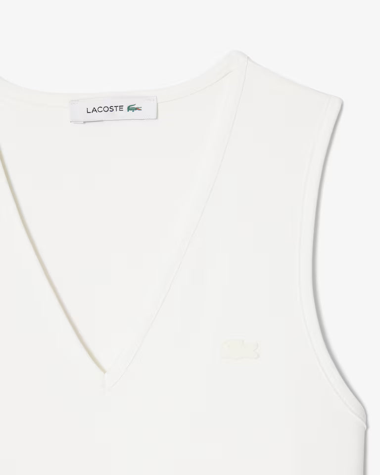 Lacoste · Abito donna lungo plissettato scollo V bianco