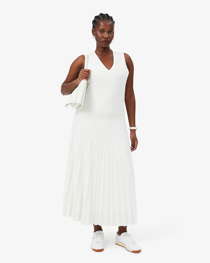 Lacoste · Abito donna lungo plissettato scollo V bianco