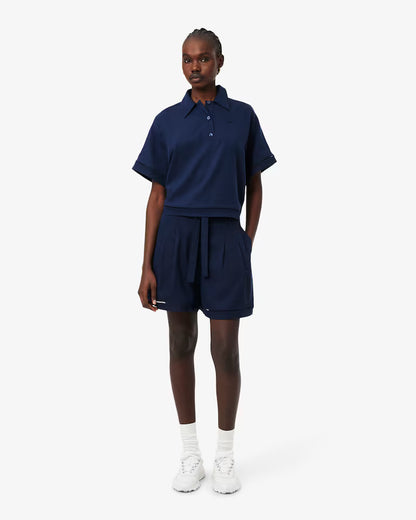 Lacoste · Bermuda donna oversize pinces misto lino blu