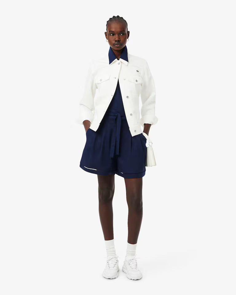 Lacoste · Bermuda donna oversize pinces misto lino blu