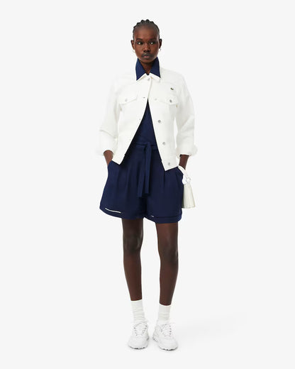 Lacoste · Bermuda donna oversize pinces misto lino blu