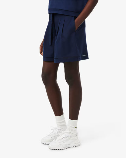Lacoste · Bermuda donna oversize pinces misto lino blu