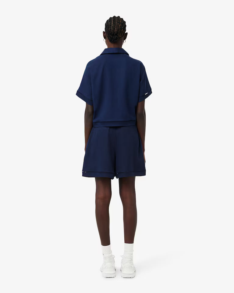 Lacoste · Bermuda donna oversize pinces misto lino blu