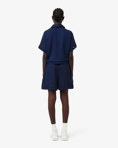 Lacoste · Bermuda donna oversize pinces misto lino blu