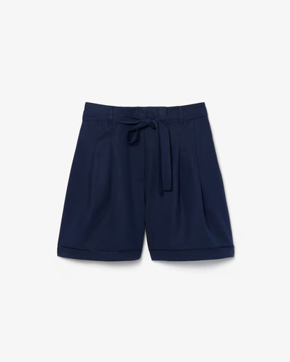 Lacoste · Bermuda donna oversize pinces misto lino blu