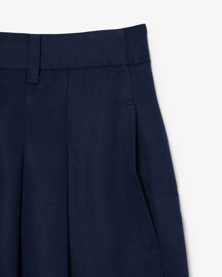 Lacoste · Bermuda donna oversize pinces misto lino blu
