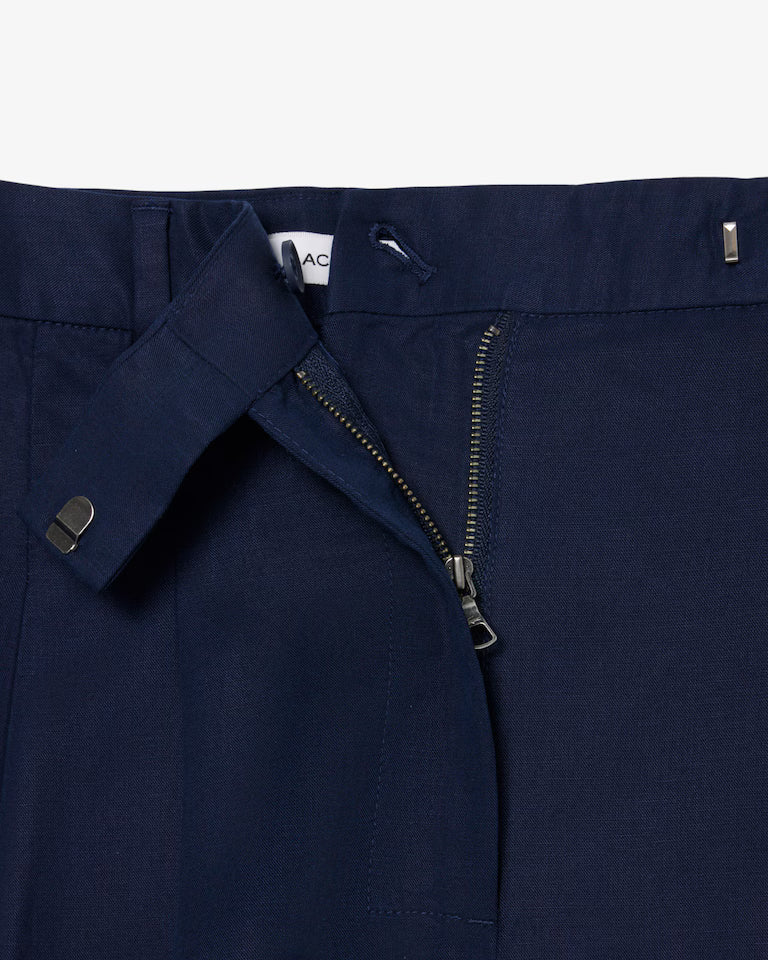 Lacoste · Bermuda donna oversize pinces misto lino blu