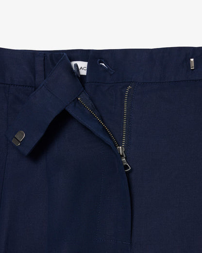 Lacoste · Bermuda donna oversize pinces misto lino blu