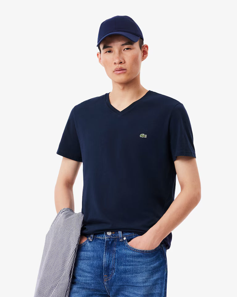 Lacoste · T-shirt uomo scollo V cotone pima blu