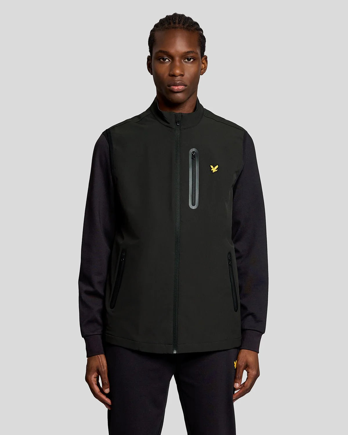 Lyle & Scott Gilet Uomo con zip full e tessuto tecnico elasticizzato Nero