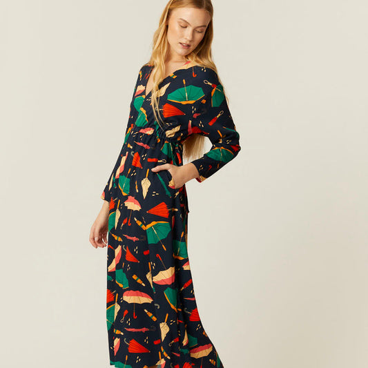 Abito Lungo Ampio Donna Pepaloves con Stampa Ombrelli – Multicolore