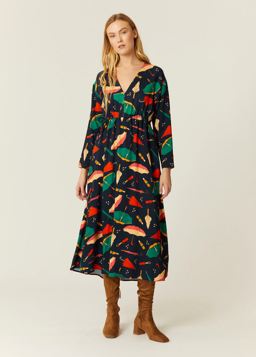 Abito Lungo Ampio Donna Pepaloves con Stampa Ombrelli – Multicolore