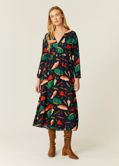 Abito Lungo Ampio Donna Pepaloves con Stampa Ombrelli – Multicolore