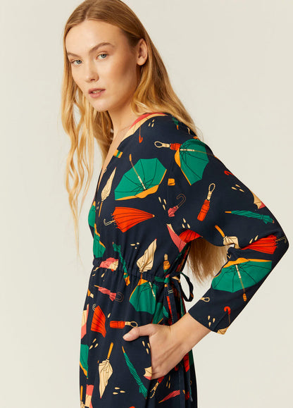 Abito Lungo Ampio Donna Pepaloves con Stampa Ombrelli – Multicolore