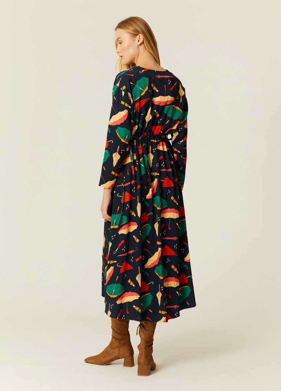 Abito Lungo Ampio Donna Pepaloves con Stampa Ombrelli – Multicolore