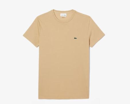 LACOSTE T-Shirt Uomo Manica Corta Cotone PIMA Beige