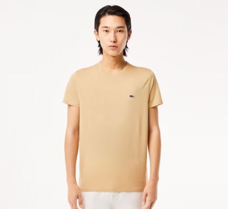 LACOSTE T-Shirt Uomo Manica Corta Cotone PIMA Beige